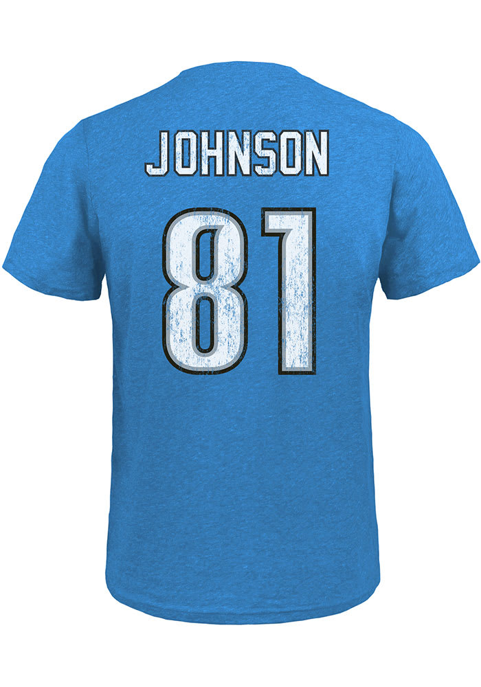 Industry Rag Calvin Johnson Detroit Lions Blue Hall of Fame Primary Player Short Sleeve Fashion Player T Shirt, Blue, 50 POLY/38 COT/12 RA, Size L, Rally House