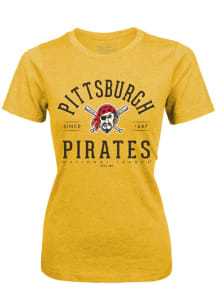 Pittsburgh Pirates Womens Yellow Field Goal Short Sleeve T-Shirt