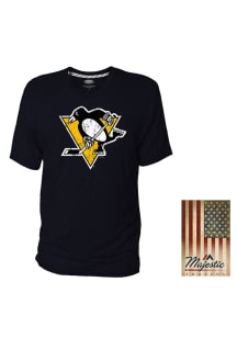 Pittsburgh Penguins Black Crew With Stripe Tape Short Sleeve T Shirt