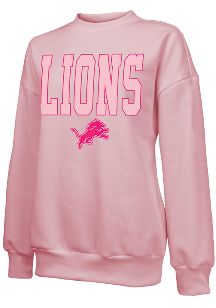 Detroit Lions Womens Pink Oversized Long Sleeve Crew Sweatshirt