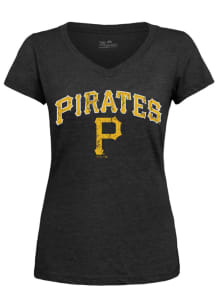 Pittsburgh Pirates Womens Black Modest Short Sleeve T-Shirt