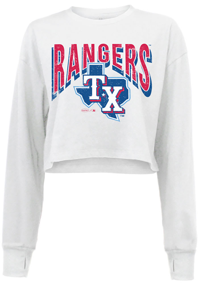 Texas Rangers WHITE Cropped Long Sleeve LS Tee - 18243192