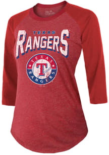 Texas Rangers Womens Red Raglan LS Tee