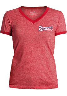 Texas Rangers Womens Red Ringer Short Sleeve T-Shirt
