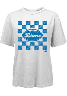 Detroit Lions Womens White Checkered Short Sleeve T-Shirt