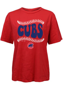 Chicago Cubs Womens Red Cotton Short Sleeve T-Shirt