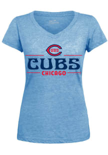 Chicago Cubs Womens Light Blue Triblend Modest Short Sleeve T-Shirt