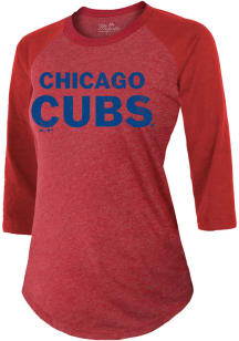 Chicago Cubs Womens Red Club Lettering LS Tee