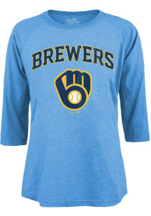 Milwaukee Brewers Womens Light Blue Wordmark LS Tee