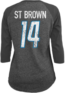 Amon-Ra St. Brown Detroit Lions Womens Grey Raglan Long Sleeve Player T Shirt