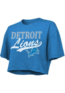 Detroit Lions Womens Blue Cursive Boxy Short Sleeve T-Shirt