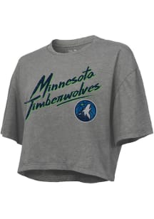 Minnesota Timberwolves Womens Grey Boxy Crop Short Sleeve T-Shirt