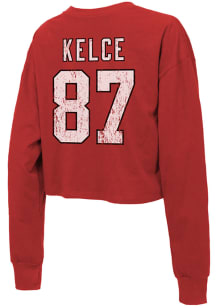 Travis Kelce Kansas City Chiefs Womens Red Primary Crop Long Sleeve Player T Shirt