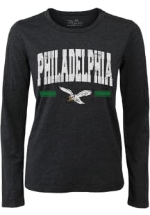 Philadelphia Eagles Womens Black Chalk Stripe LS Tee