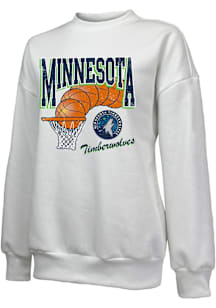 Minnesota Timberwolves Womens White Vintage Oversized Crew Sweatshirt