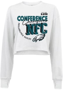 Philadelphia Eagles Womens White 2022 Conference Champs High Tide LS Tee