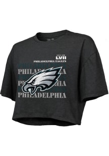 Philadelphia Eagles Womens Black 2022 Super Bowl Participant Retro Repeat Short Sleeve T-Shirt