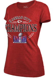 Kansas City Chiefs Womens Red Super Bowl LVIII Champs Oversized Dunk Short Sleeve T-Shirt