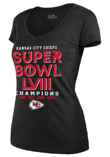 Kansas City Chiefs Womens Black Super Bowl LVIII Champs Loudmouth Short Sleeve T-Shirt