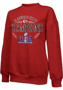 Kansas City Chiefs Womens Red Super Bowl LVIII Champs Oversized Dunk Crew Sweatshirt