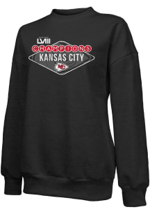 Kansas City Chiefs Womens Black Super Bowl LVIII Champs Vegas Sign Crew Sweatshirt