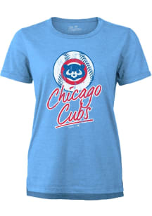 Chicago Cubs Womens Light Blue Extra Bases Short Sleeve T-Shirt