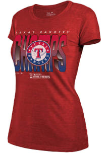 Texas Rangers Womens Red 2023 WS Champions Dime Champs Short Sleeve T-Shirt