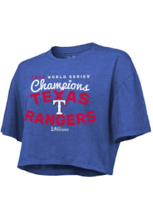 Texas Rangers Womens Blue 2023 WS Champions Top Pick Short Sleeve T-Shirt