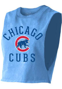 Chicago Cubs Womens Light Blue Cut Off Tank Top