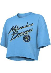 Milwaukee Brewers Womens Light Blue Dribble Short Sleeve T-Shirt