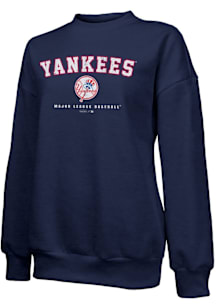 New York Yankees Womens Navy Blue Leg Whip Crew Sweatshirt