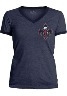 New Orleans Pelicans Womens Navy Blue Triblend Ringer Short Sleeve T-Shirt