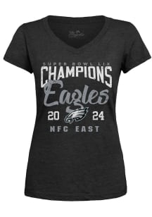 Philadelphia Eagles Womens Black 2024 Super Bowl Champs Foe Short Sleeve T-Shirt