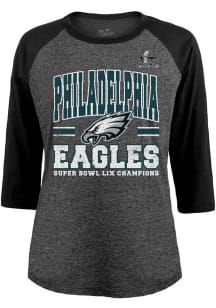 Philadelphia Eagles Womens Black 2024 Super Bowl Champs Big Chalk Stripe LS Tee