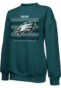 Philadelphia Eagles Womens Midnight Green 2024 Super Bowl Champs Retro Repeat Crew Sweatshirt