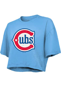 Chicago Cubs Womens Light Blue Boxy Short Sleeve T-Shirt