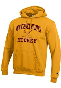 Champion UMD Bulldogs Mens Gold Hockey Powerblend Long Sleeve Hoodie