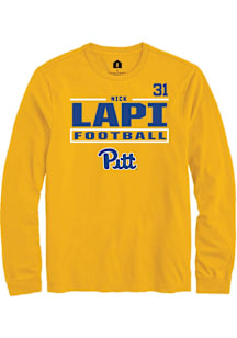 Nick Lapi Mens Gold Pitt Panthers Football NIL Stacked Box Long Sleeve Player T Shirt