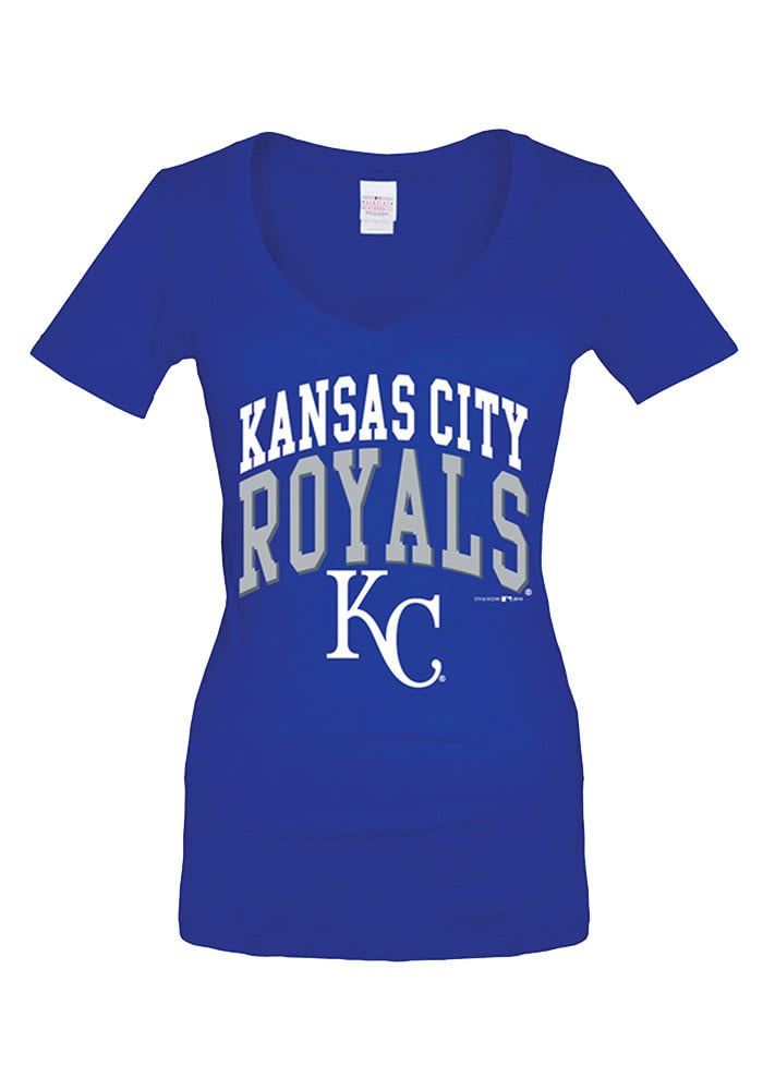 Majestic Kansas City Royals Blue V-Neck Graphic T-Shirt Women's