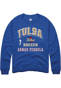 Arnau Pedrola Rally Mens Blue Tulsa Golden Hurricane NIL Arch Logo Player Crew
