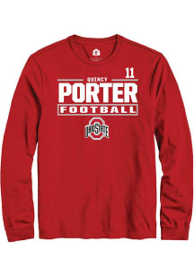 Quincy Porter Mens Red Ohio State Buckeyes NIL Stacked Box Long Sleeve Player T Shirt