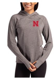 Womens Nebraska Cornhuskers Black Cutter and Buck Adapt Knit Hood Hooded Sweatshirt