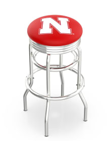 Black Nebraska Cornhuskers Double-Ring Swivel Chrome Pub Stool