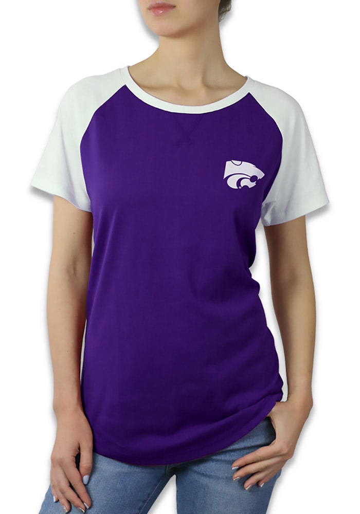 K-State Wildcats Womens Purple Color Block Raglan Short Sleeve Crew T-Shirt
