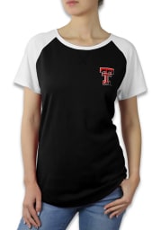 Texas Tech Red Raiders Womens Black Color Block Raglan Short Sleeve Crew T-Shirt