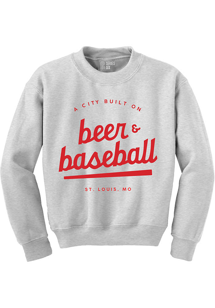 St Louis Mens Grey Beer Baseball Long Sleeve Crew Sweatshirt
