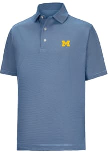 Mens Michigan Wolverines Light Blue Footjoy MicroFeeder Stripe Short Sleeve Fashion Polo