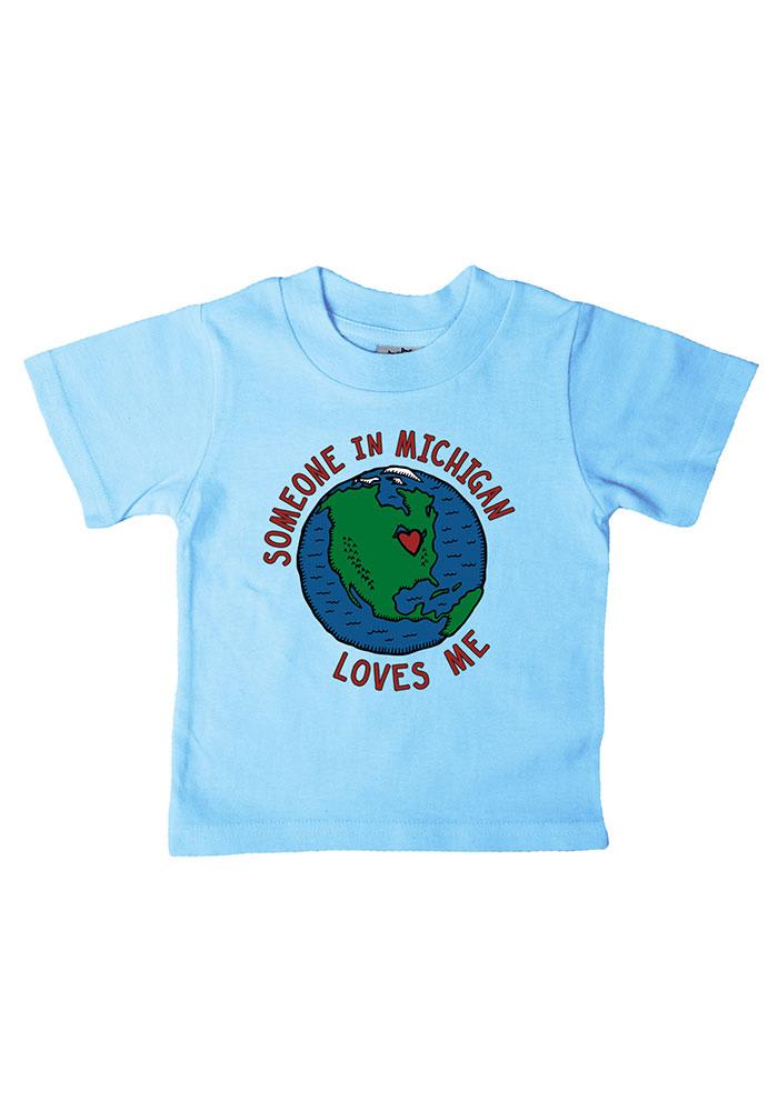 Michigan Infant Someone in MI Loves Me Short Sleeve T-Shirt Light Blue