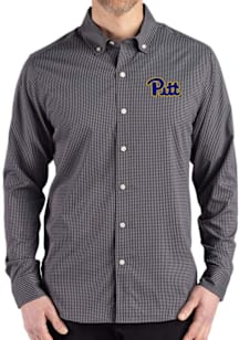 Mens Pitt Panthers Black Cutter and Buck Gingham LS Woven Long Sleeve Dress Shirt