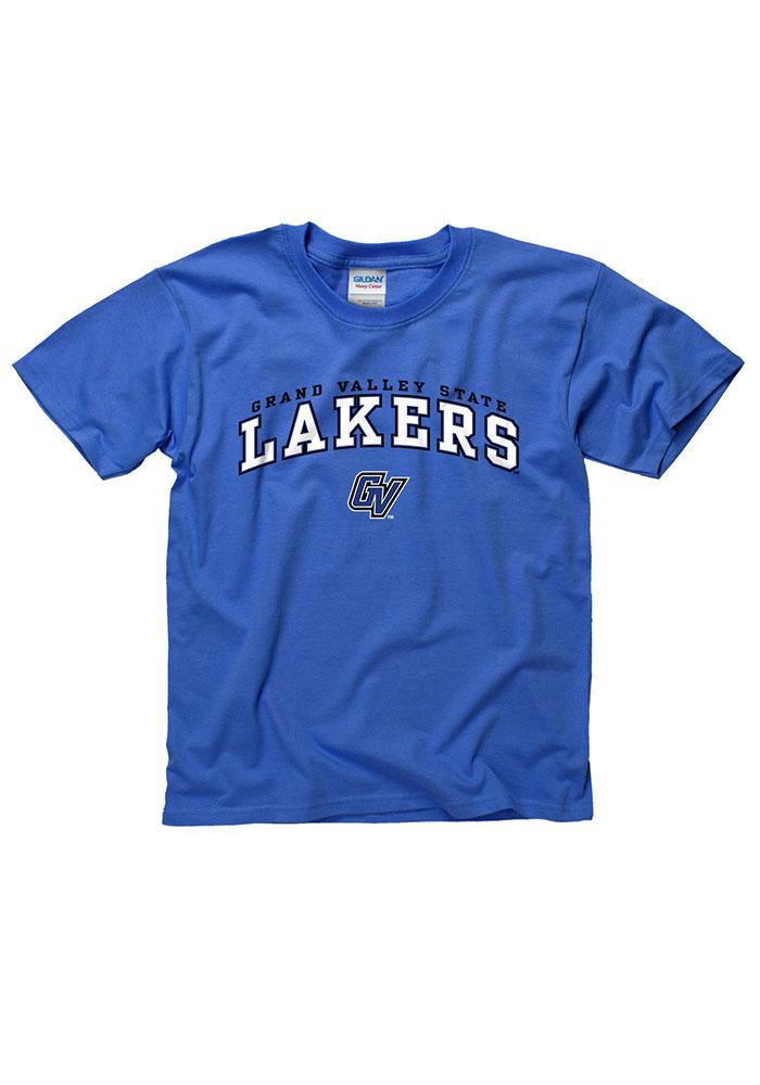 Grand Valley State Lakers Youth Blue Arch Mascot Short Sleeve T-Shirt